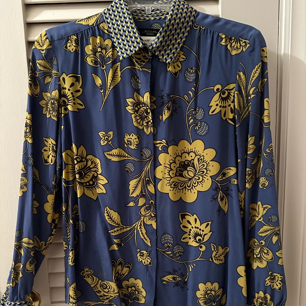 MaxMara Blue and Yellow Floral Blouse